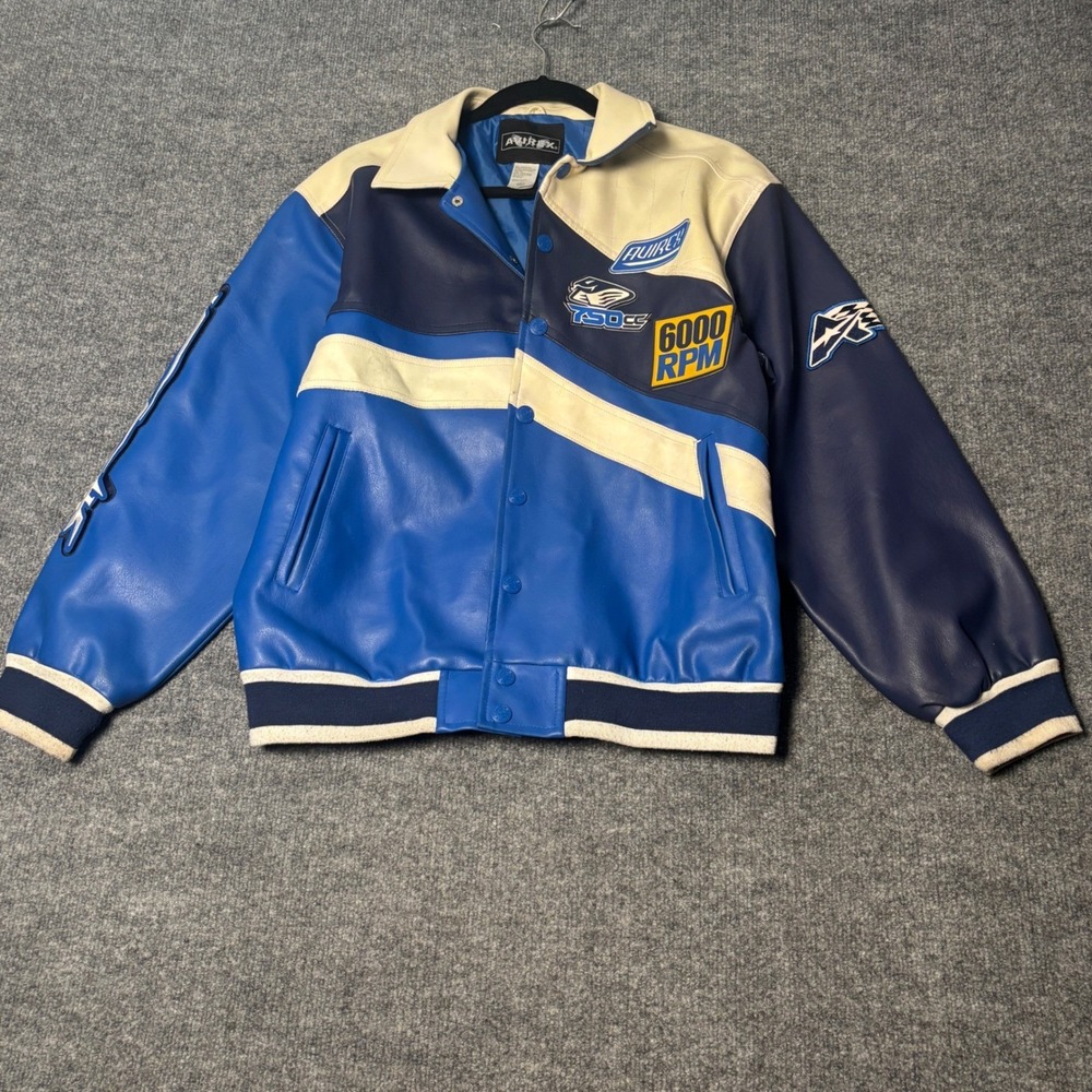 Avirex USA 750 Racing Jacket Youth L 16-18 Blue Varsity Moto Y2K